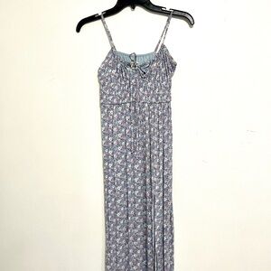 Light Blue Floral Spaghetti-Strap Maxi Dress